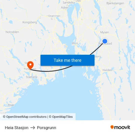 Heia Stasjon to Porsgrunn map