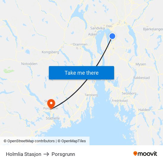 Holmlia Stasjon to Porsgrunn map