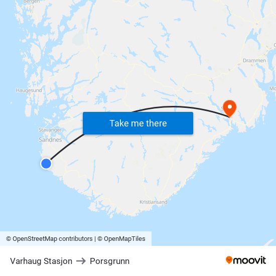 Varhaug Stasjon to Porsgrunn map