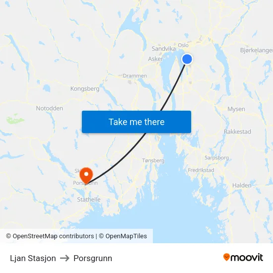 Ljan Stasjon to Porsgrunn map