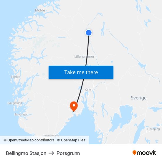 Bellingmo Stasjon to Porsgrunn map