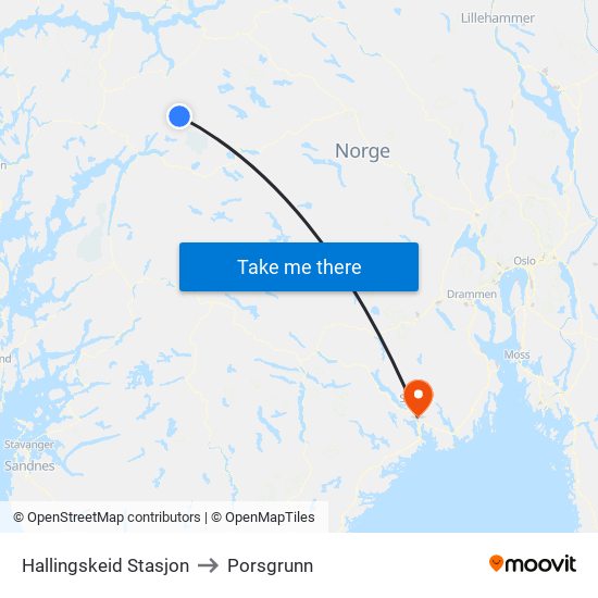 Hallingskeid Stasjon to Porsgrunn map