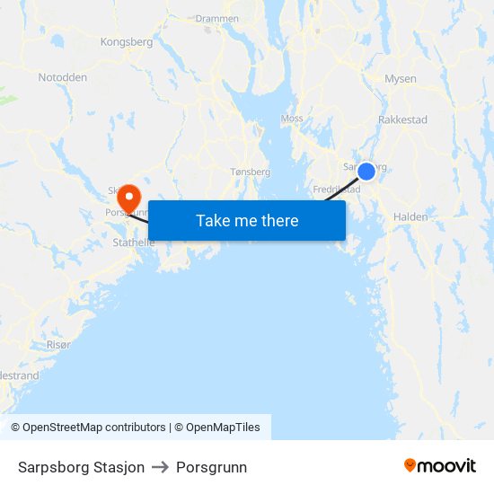 Sarpsborg Stasjon to Porsgrunn map