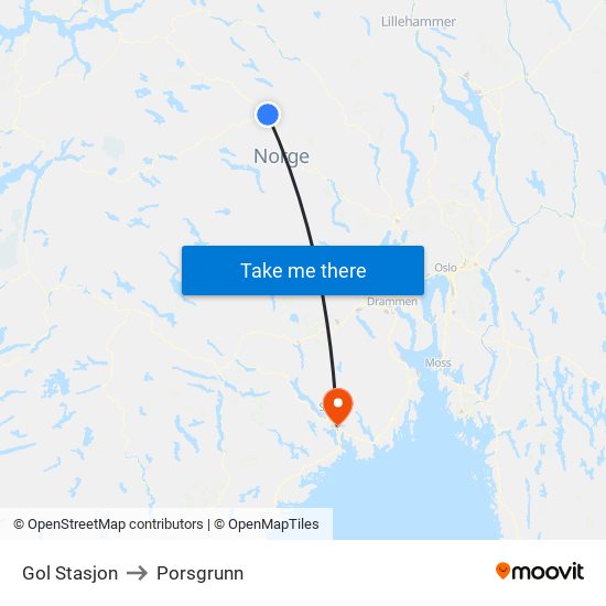 Gol Stasjon to Porsgrunn map