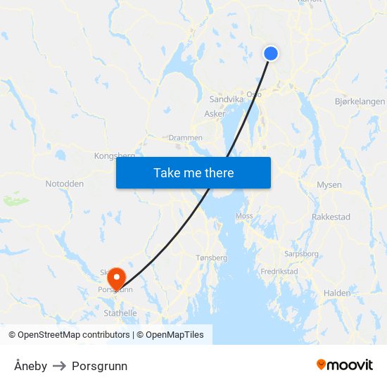 Åneby to Porsgrunn map