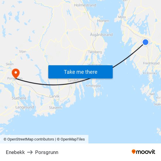 Enebekk to Porsgrunn map