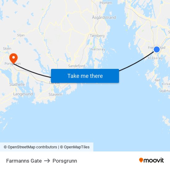 Farmanns Gate to Porsgrunn map