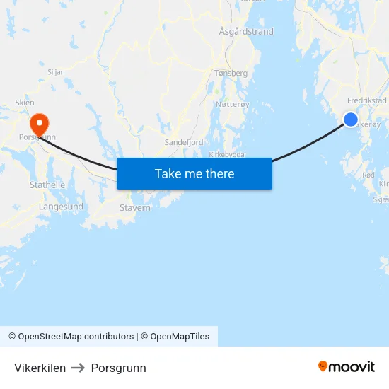Vikerkilen to Porsgrunn map