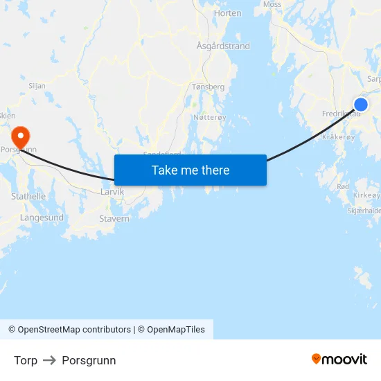 Torp to Porsgrunn map
