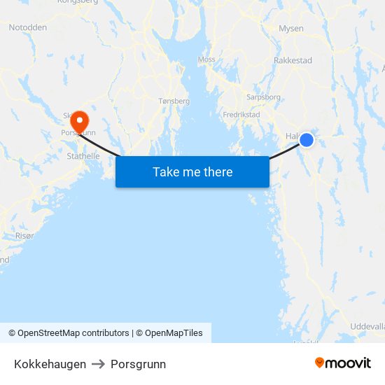 Kokkehaugen to Porsgrunn map