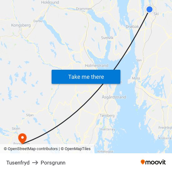 Tusenfryd to Porsgrunn map