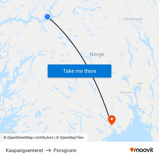 Kaupangsenteret to Porsgrunn map