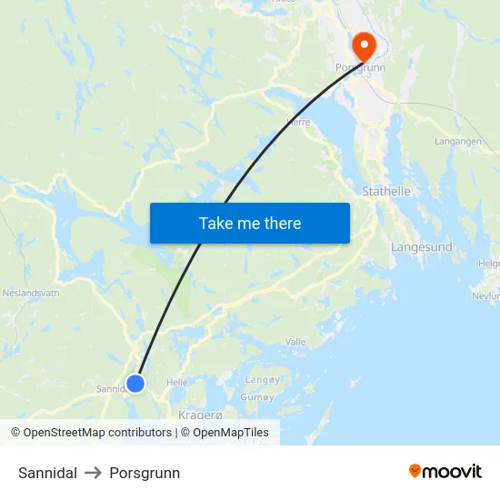 Sannidal to Porsgrunn map