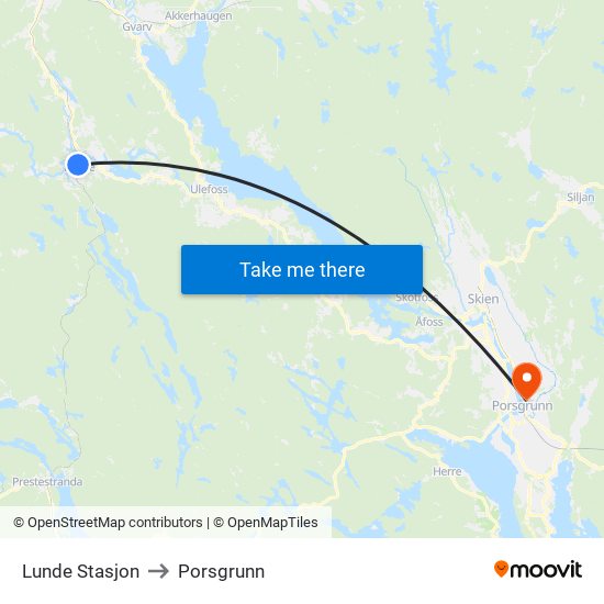 Lunde Stasjon to Porsgrunn map