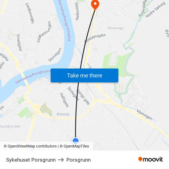 Sykehuset Porsgrunn to Porsgrunn map