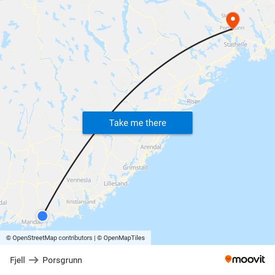 Fjell to Porsgrunn map