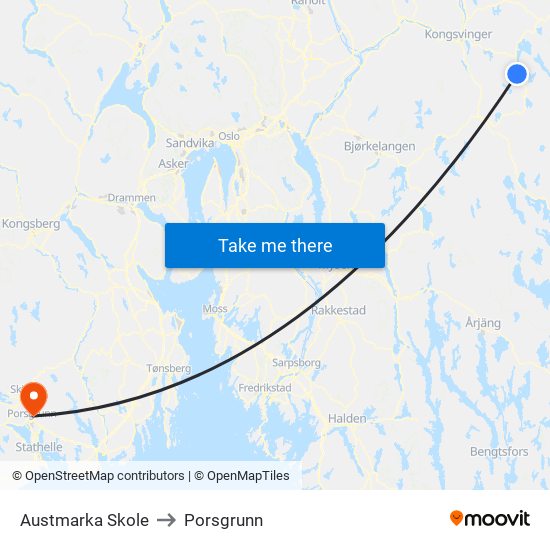 Austmarka Skole to Porsgrunn map