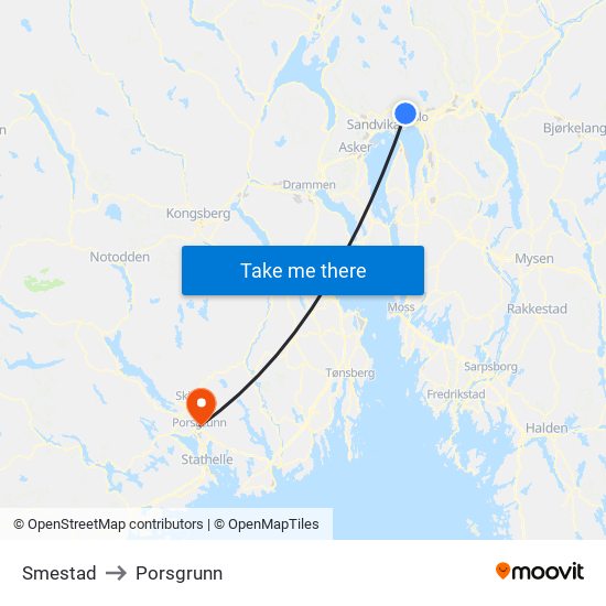 Smestad to Porsgrunn map