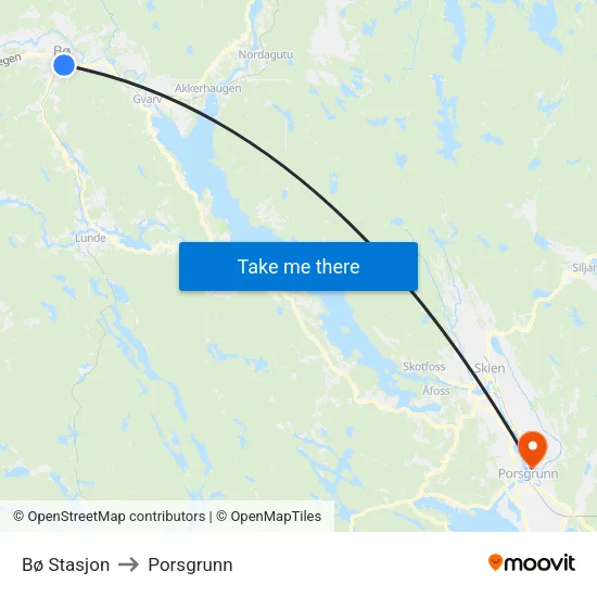 Bø Stasjon to Porsgrunn map