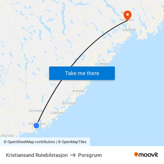 Kristiansand Rutebilstasjon to Porsgrunn map