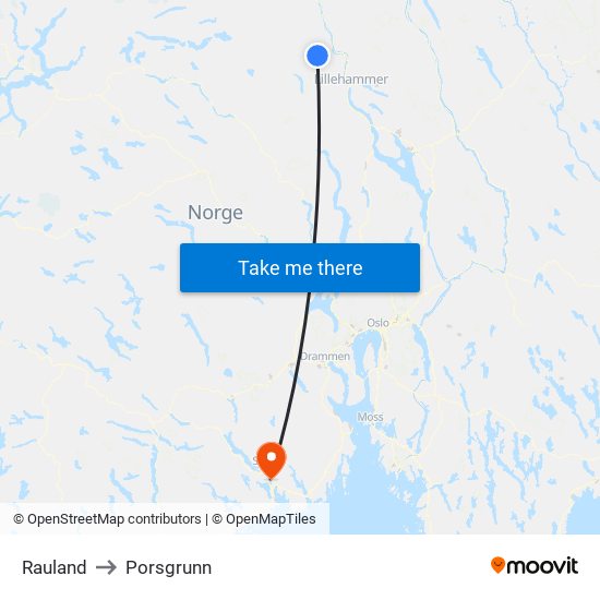 Rauland to Porsgrunn map