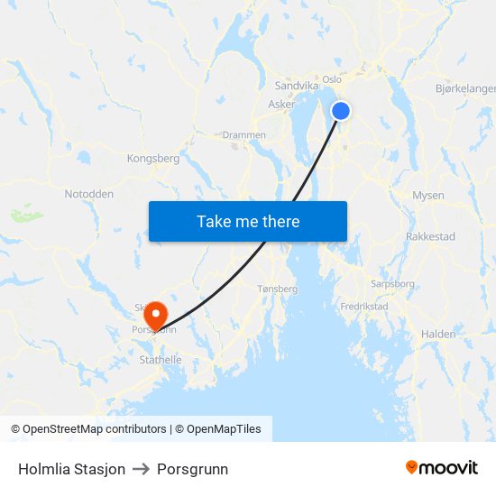 Holmlia Stasjon to Porsgrunn map