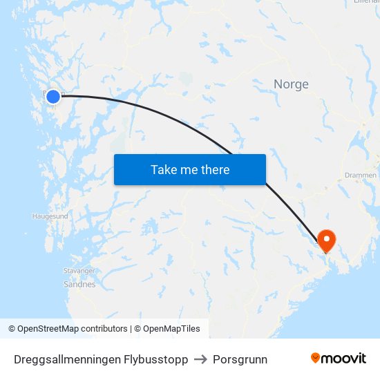 Dreggsallmenningen Flybusstopp to Porsgrunn map