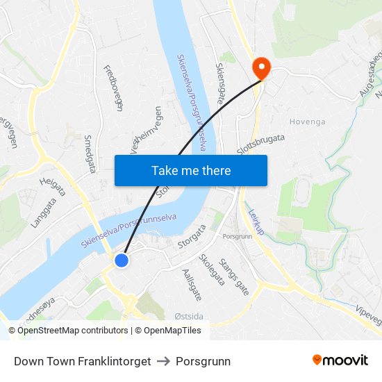 Down Town Franklintorget to Porsgrunn map