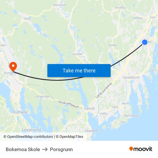 Bokemoa Skole to Porsgrunn map