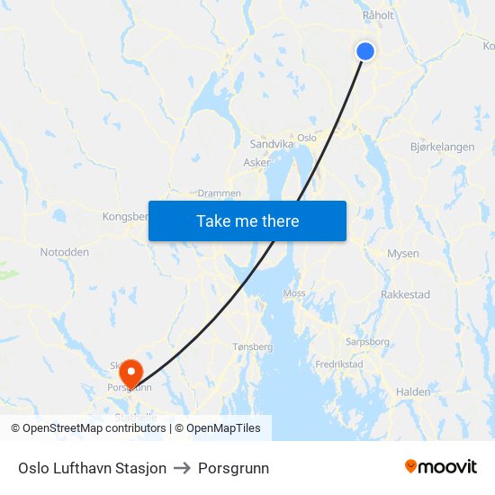 Oslo Lufthavn Stasjon to Porsgrunn map