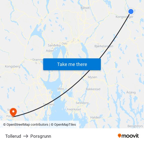 Tollerud to Porsgrunn map