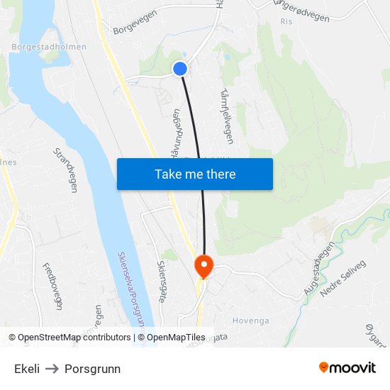 Ekeli to Porsgrunn map