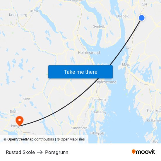 Rustad Skole to Porsgrunn map