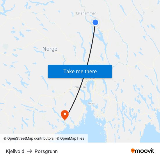 Kjellvold to Porsgrunn map