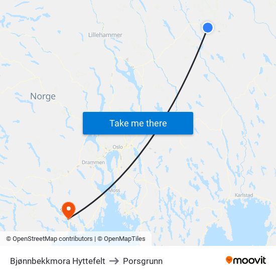 Bjønnbekkmora Hyttefelt to Porsgrunn map