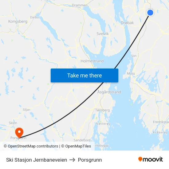 Ski Stasjon Jernbaneveien to Porsgrunn map