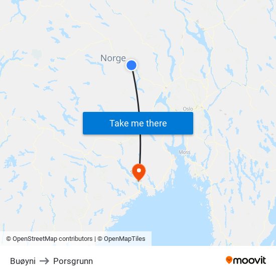 Buøyni to Porsgrunn map