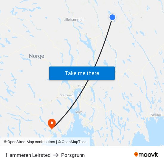 Hammeren Leirsted to Porsgrunn map