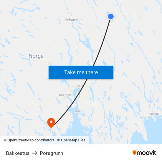 Bakkestua to Porsgrunn map