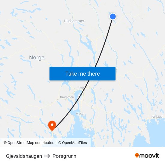 Gjevaldshaugen to Porsgrunn map