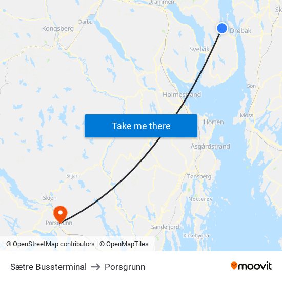 Sætre Bussterminal to Porsgrunn map