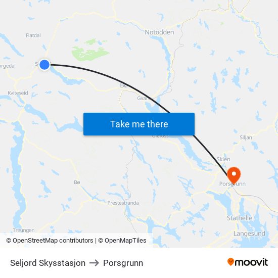 Seljord Skysstasjon to Porsgrunn map