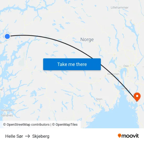 Helle Sør to Skjeberg map