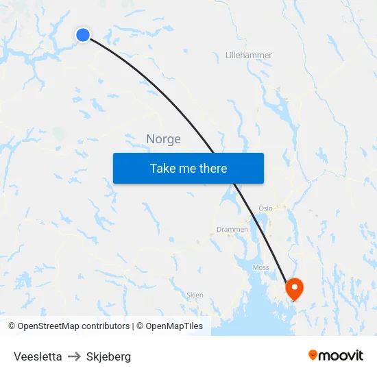 Veesletta to Skjeberg map