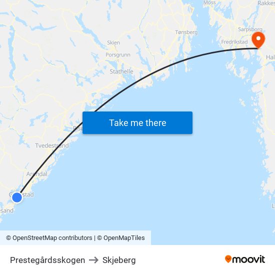 Prestegårdsskogen to Skjeberg map