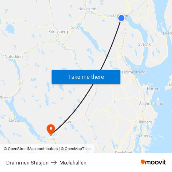 Drammen Stasjon to Mælahallen map