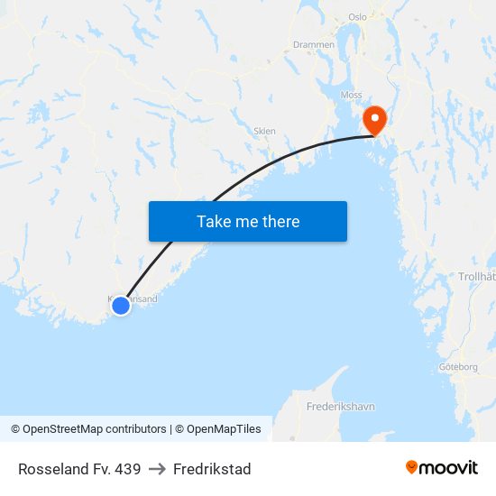 Rosseland Fv. 439 to Fredrikstad map