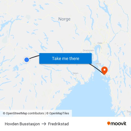 Hovden Busstasjon to Fredrikstad map