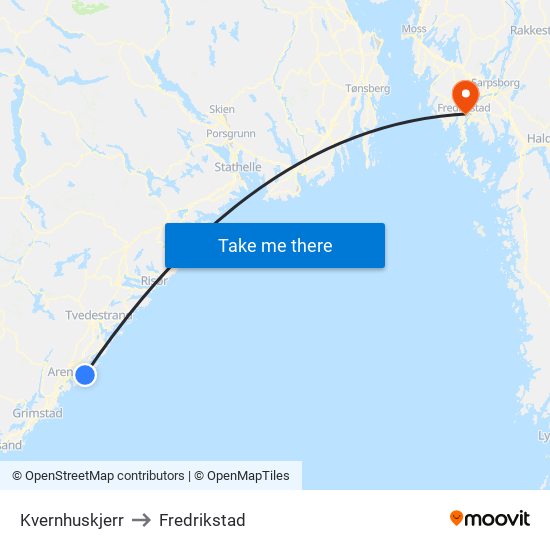 Kvernhuskjerr to Fredrikstad map