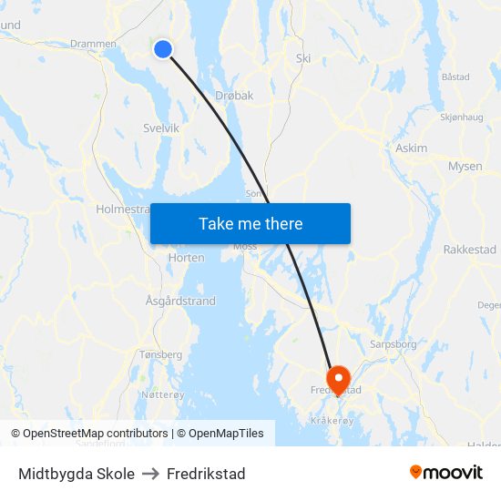 Midtbygda Skole to Fredrikstad map